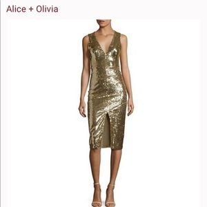 NWT Alice + Olivia Gold Sequined Leora Dress / Size 6